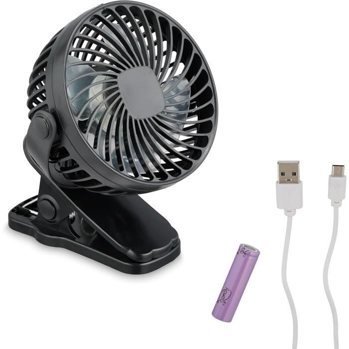 Mini Ventilateur Clip-on Simpeak – 3 Vitesses + Lampe LED 3 Modes – Noir, Sur Batterie