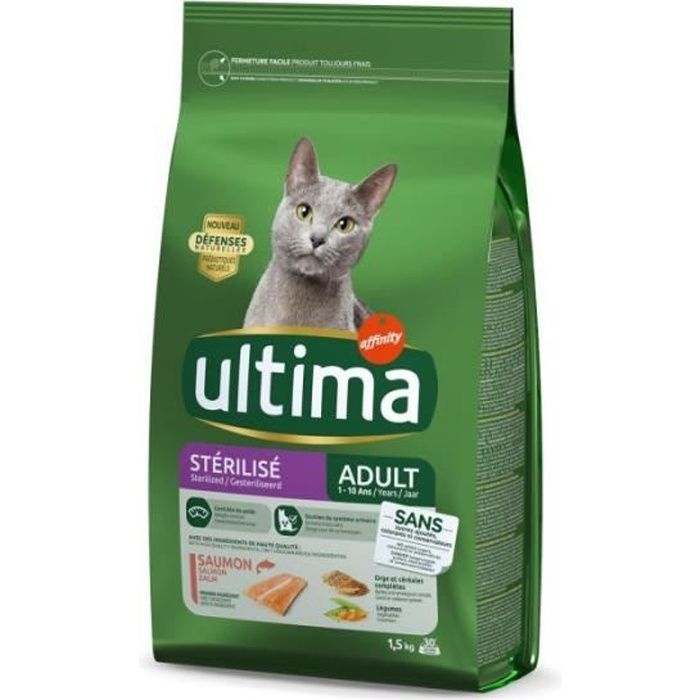 Ultima - Chats Stérilisés Au Saumon Et À L'Orge 1.5Kg - Lot De 3 - Offre Special