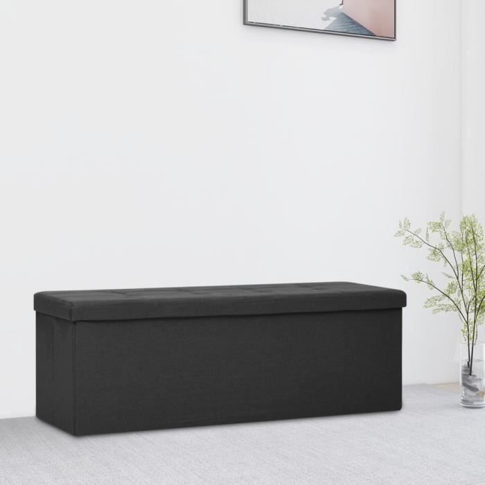 "top" banc coffre jili - design relax - banc salon de rangement pliable noir faux lin,7,65 kg