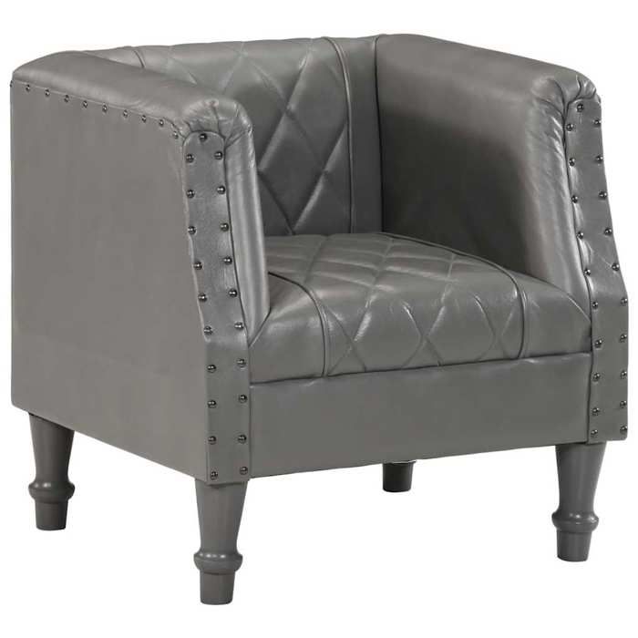 vidaXL Fauteuil de Salon Meuble de Salle de Séjour Fauteuil de Chambre à Coucher Bureau Maison Intérieur Gris Cuir Véritable 286618