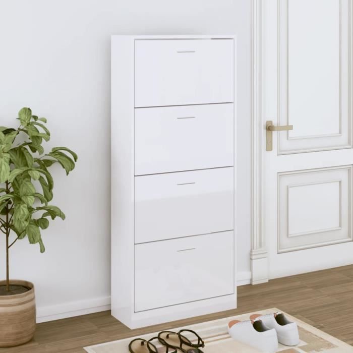 vidaXL Armoire à chaussure Blanc brillant 63x24x147 cm Bois ingénierie 342546