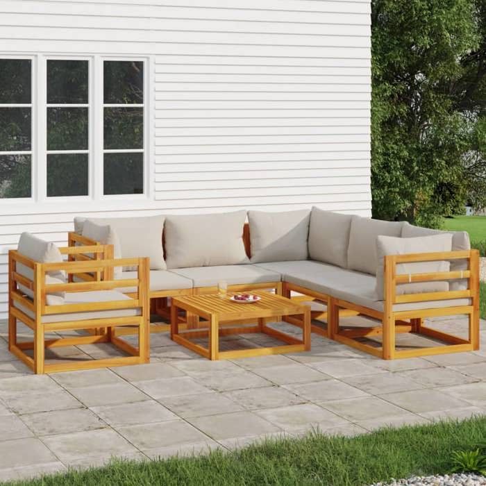 vidaXL Salon de Jardin avec Coussins 7 pcs Canapé avec Dossier et Accoudoir Ensemble de Meubles avec Table Basse Patio 3185837 - vue 4