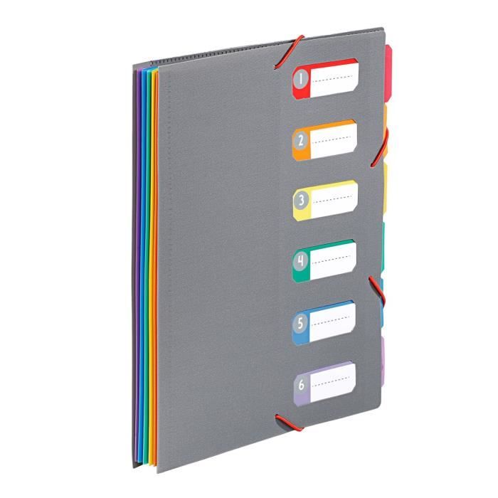 Trieur Accordéon Viquel 8 Compartiments A4 - Dimensions 35x24,5x1 Cm, Fermeture élastique - Gris, Gamme Rainbow Touch