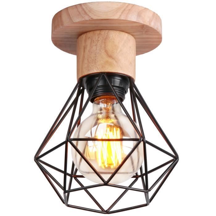 Plafonnier Vintage Industriel Cage Diamant Noir - WOTTES - UNI - 1x60W - E27