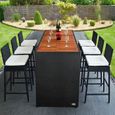CASARIA Ensemble bar de jardin 7 pièces polyrotin noir set 1 table + 6 tabourets avec coussins bois d’acacia exterieur-1