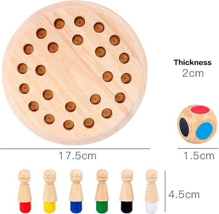 Ajuny Jeu De Mémoire En Bois – Plateau 20x20 Cm, 24 Pions Colorés Et 2 Dés – Jeu De Société Montessori Pour Enfants Et Adultes – Cadeau Éducatif