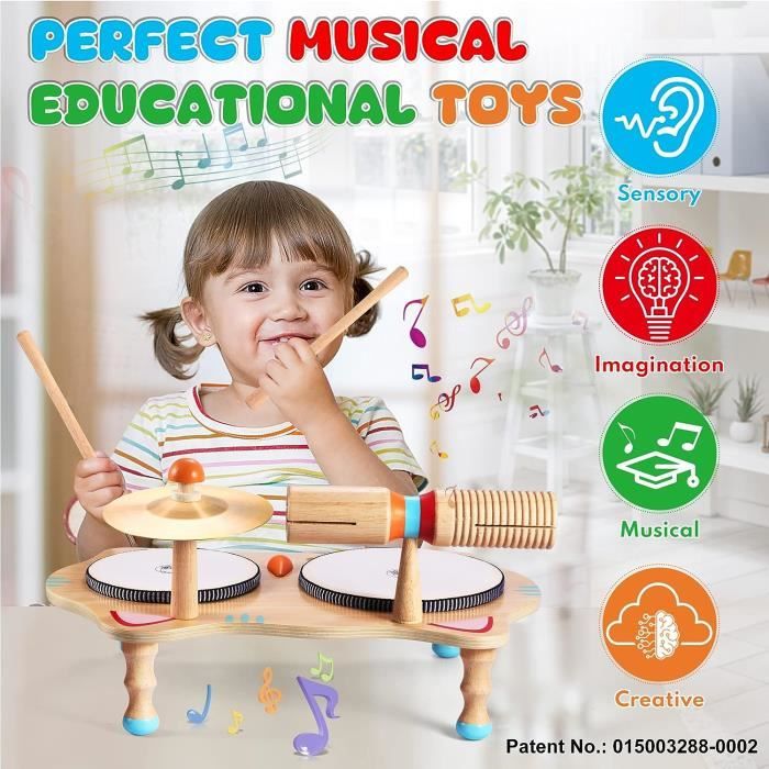 Tambour Rotatif Musical En Bois Pour Bébé – Jouet Éducatif Avec Miroir Acrylique | Pour Enfants 6 Mois Et Plus Idée Cadeau