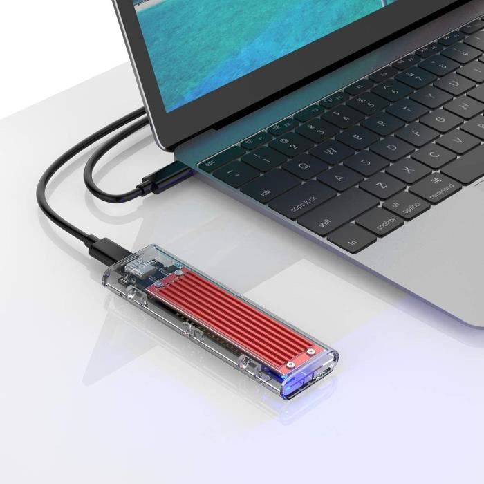 ORICO NVME Boîtier SSD M.2 USB-C USB3.1 Gen2 10Gbps Transparent Boîtier  Externe de Adaptateur pour Disque Dur de 2280 PCI-E M2 M-Key SSD,USB Type C  convertisseur Case avec C to C 