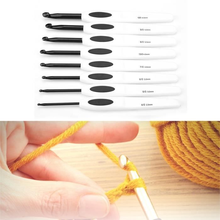 8 Pièces Crochets Tricot Ergonomiques Aluminium Avec Poignée Plastique - Tailles 2,5mm à 6mm
