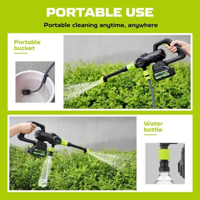 Nettoyeur Haute Pression Sans Fil 48V - 2 Batteries 7500 MAh - 4 L/min - Buse 6 En 1 - Pour Voiture, Terrasse, Jardin - 11