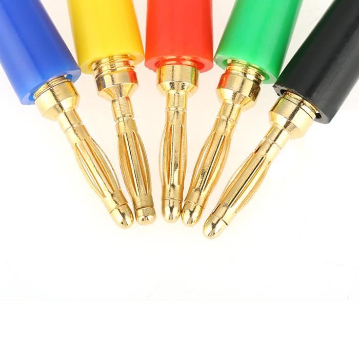 5 Pcs Connecteurs Banane 2mm - Fiche Mâle, Câble, Bouchons - Or Et Noir - Uxcell - Neuf