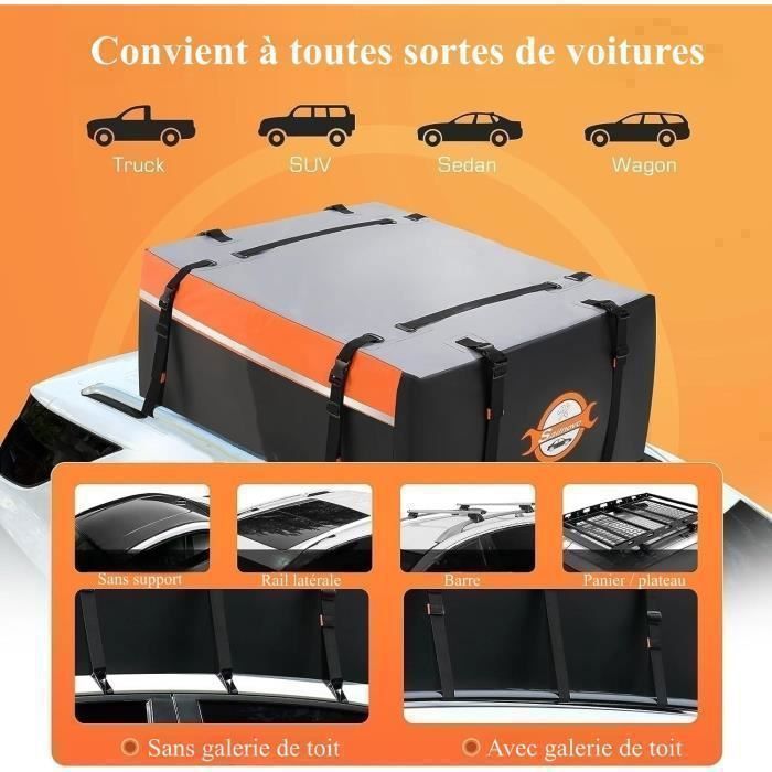 Coffre De Toit Pliable 425 L Étanché – Sac De Toit Voiture SUV – Noir – Pour Voyages & Bagages