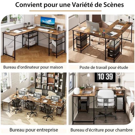 COSTWAY Bureau D'Angle En L Réversible 150x150cm Avec Multiprise USB-C - Poste De Travail 2 Personnes Naturel