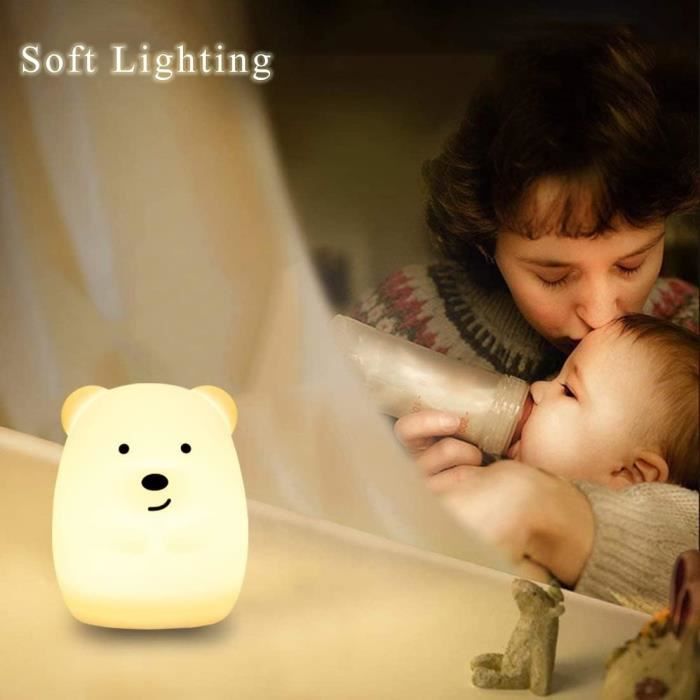 Veilleuse Ours Enfant - Lampe De Chevet Portable - Alimentée Par Piles - Déco Chambre Mignonne