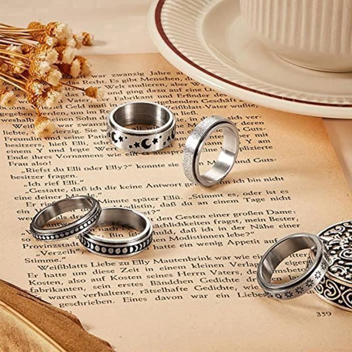 WOUNGZHA 9 Pcs Acier Inoxydable Bague Anneaux Spinner pour Femmes Hommes  Ring Bande Anneaux Lune Étoile Fleur Ensemble