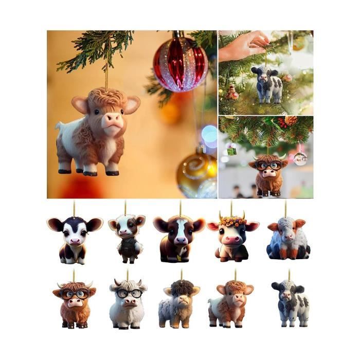 10 Décorations De Noël Cochons Mignons En Acrylique - Pendentifs Pour Sapin, Voiture, Cadeau Festif