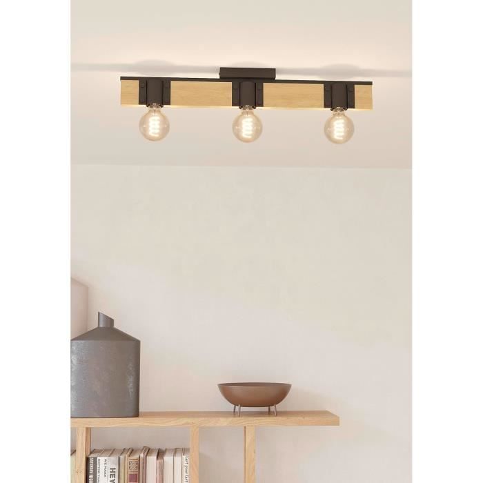 EGLO Plafonnier LED Ruotale 45cm – Blanc Chaud Incurvé Métal Noir