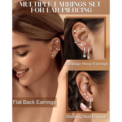 Boucles D'oreilles Acier Chirurgical 316L - Lot De 15 Paires - Hypoallergénique, Pour Piercings Multiples - Cadeau Femme