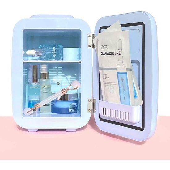 Petit Frigo de Chambre Voiture Bleu Réfrigérateur Électrique Portable 12V/220V 4 Litres Mini Réfrigérateur Cosmétique Fonction Chaud/Froid MODEZVOUS Réfrigérateur de Bureau 