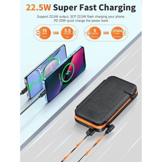 Chargeur Solaire Batterie Externe Solaire - Riapow 27000mAh USB C Power  Bank Solaire avec 3 Câbles Chargeur Portable avec 3 Ports pour Smartphones,  Tablette : : High-Tech