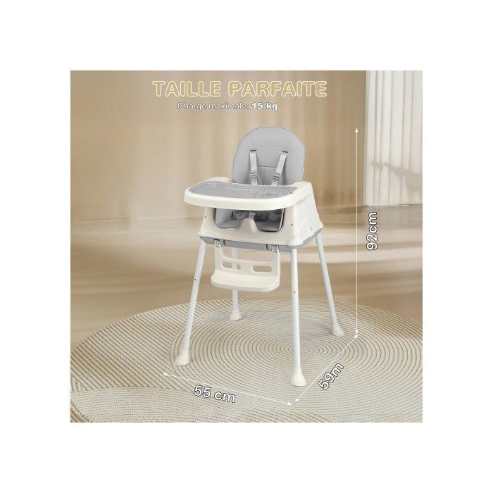 Hot Mom Chaise Haute Bébé Réglable 3-en-1 - Hauteur Et Angle Modulables, Plateau Amovible, Style 2024 H9 Blanc