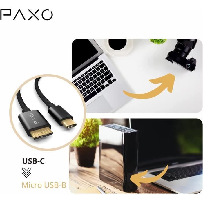 Câble pour Disque Dur 2m Nylon USB C-Micro USB 3.1 (USB 3.0), 5Gbit-s,  câble USB HDD, câble de données, câble de Chargement A855 - Cdiscount  Téléphonie