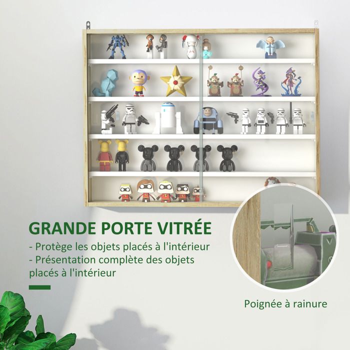 Vitrine Murale HOMCOM 80x9,5x60 Cm - Meuble De Collection Avec 4 Étagères Réglables Et Portes Coulissantes En Verre