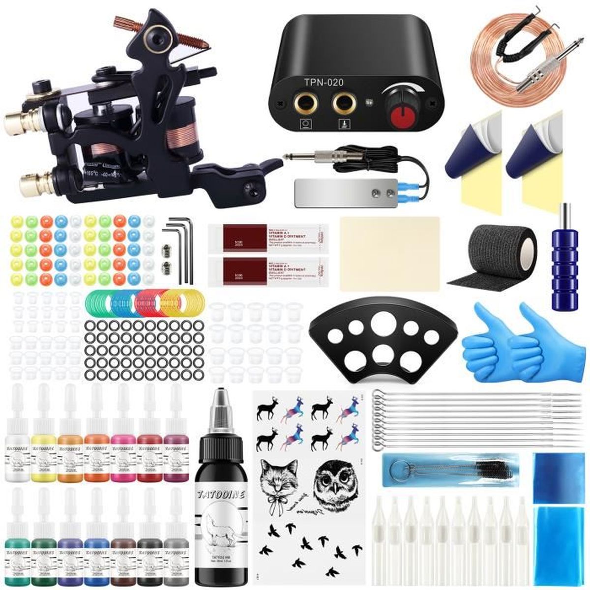 Tatooine Kit de Tatouage 1 machine à tatouer professionnelle 15 pcs Encres Tatouage Aiguilles