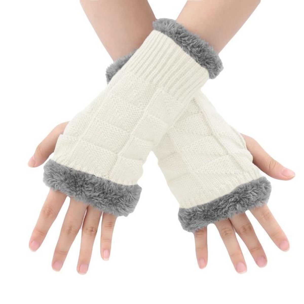 SATINIOR 3 Paires Gants Demi-Doigts Tricot - Noir Unisexe Hiver