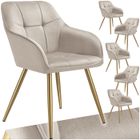 Chaises - TECTAKE - Lot de 6 fauteuils de salle à manger MARYLIN aspect velours avec pieds en acier doré - Taupe/Or