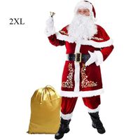 Ensemble Costume de Père Noël 12pcs,ITOOBE Complet de Déguisement de Noël pour Adulte Velours de Vêtement de Père Noël-2XL