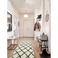 ASMA Tapis de couloir Shaggy - Style berbère - 67 x 180 cm - Crème et marron - Motif géométrique