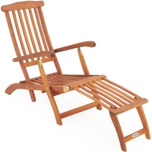 CHAISE LONGUE CASARIA® Chaise longue Queen Mary pliable bois d’acacia avec repose-pieds transat de jardin intérieur extérieur balcon