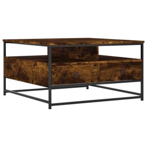 TABLE BASSE Table basse carrée en bois d'ingénierie et métal - GAROSA - Chêne fumé - Rangement pratique