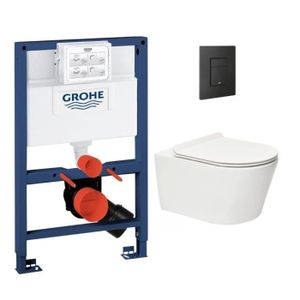 WC - TOILETTES Grohe Pack WC Bâti-support Rapid SL + WC sans bride SAT Brevis + Plaque Noir mat (RapidSL082-Brevis-KF0)