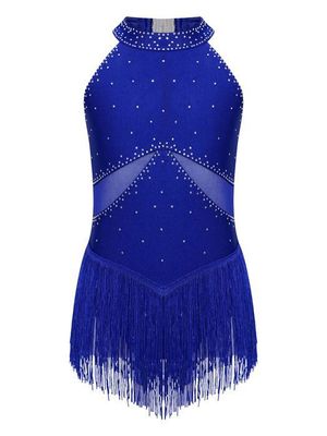 Robe De Danse Fille Strass & Dos Nu - Pour Patinage, Danse Lyrique | Taille 5-16 Ans | Maille Transparente
