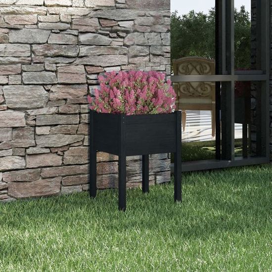 Jardinière D'extérieur Noir 31x31x70 Cm Bois De Pin Massif - Pot De Fleurs - Bac - Jardinière