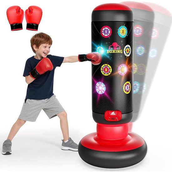 Sac De Frappe Interactif Enfant Avec Lumières Et Sons - 4 Modes De Jeu - Inclut Gants - Cadeau Sportif Pour 6-12 Ans - 8