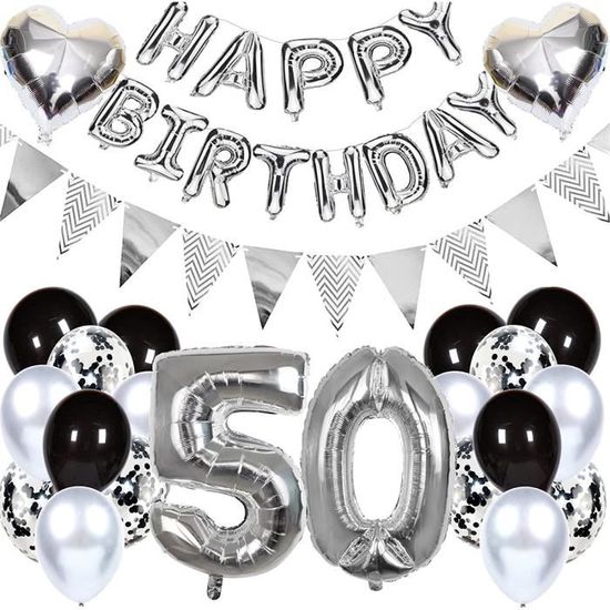 Decoration anniversaire homme,50 ans anniversaire homme ballon 50 ans  bannières de joyeux anniversaire ballon en métal argenté ble - Cdiscount  Maison