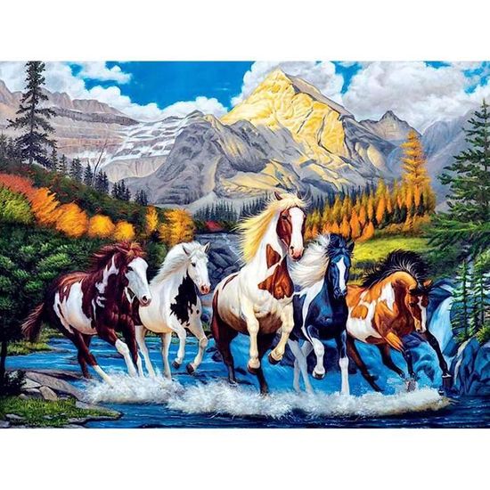 Kit Diamant Painting Tête De Cheval Blanc - 5D, Perles Rondes, Toile 30x40 Cm - Activité DIY Relaxation, Décoration Murale