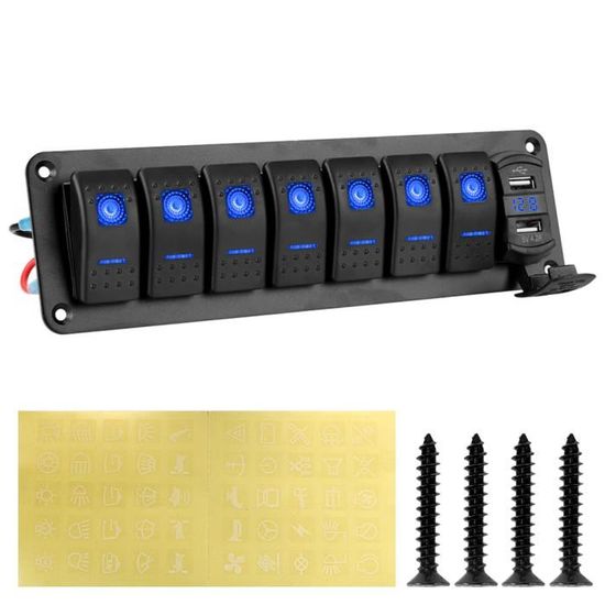 Panneau Aluminium 2 Interrupteurs + Voltmètre + Double USB 4.2A - Étanche IP65 - Pour Voiture, Bateau, Camping-car