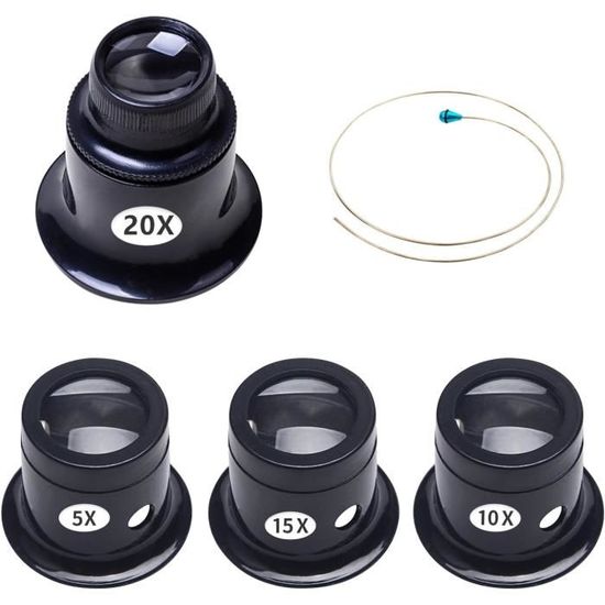 Lot De 4 Loupes De Bijoutier - Grossissements 5X, 10X, 15X, 20X, Neuves, Pour Travaux De Précision