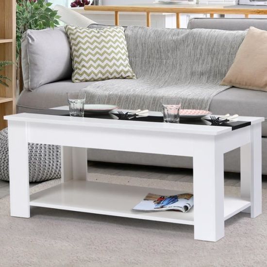 ID MARKET - Table basse contemporaine bois blanc et noir GEORGIA