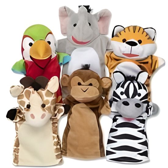 Marionnettes à main animaux sauvages - MELISSA & DOUG - Peluche douce -  Pour enfants de 2 ans et plus