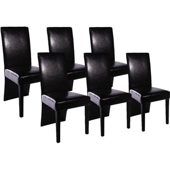 Lot de 6 Chaise de salle à manger OVONNI - Cuir artificiel - Style Contemporain - Noir