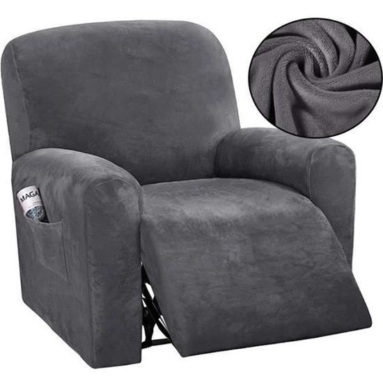 Housse De Fauteuil Relax Velours Gris - 2 Places Extensible Et Lavable