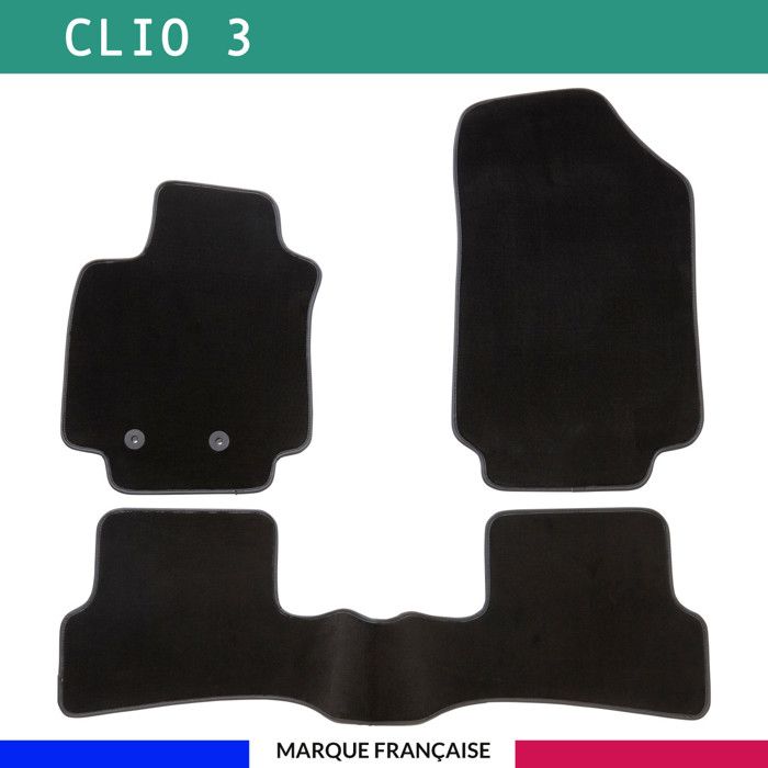 Tapis de voiture - Sur Mesure pour CLIO 3 (2005 - 2014) - 3 pièces - Tapis de sol antidérapant pour automobile