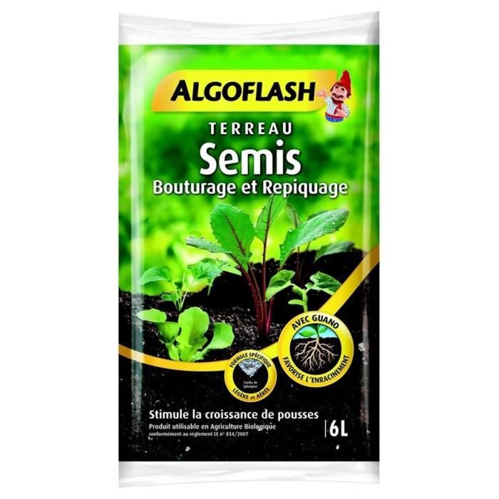 Algoflash Terreau Semis Bouturage et Repiquage avec Guano 6L (lot de 2 soit 12L)