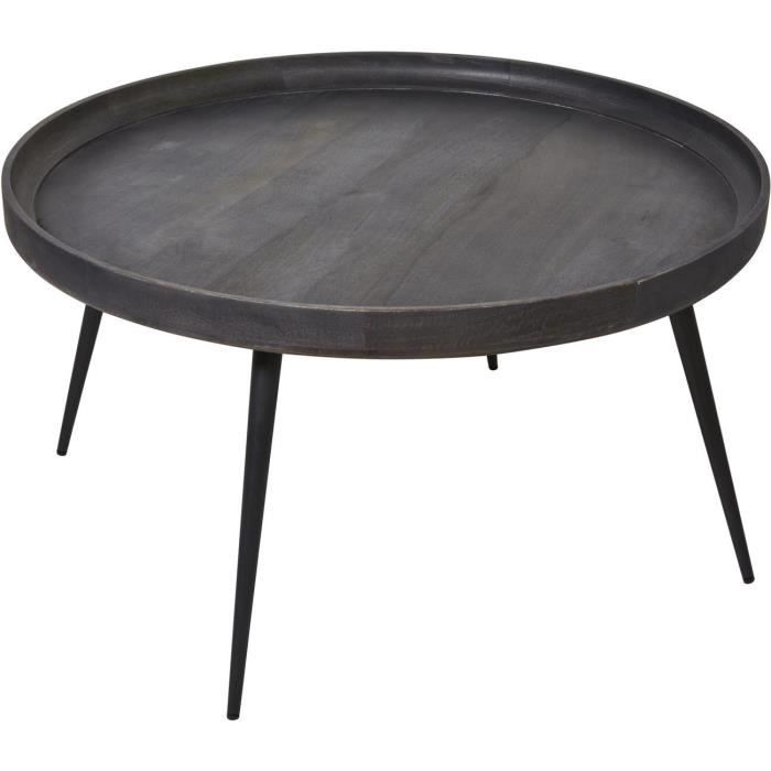 Table basse ZARAGOZA Gris - plateau Bois Mango Massif pieds Metal Noir 85 x 85