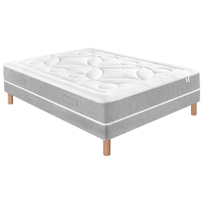 Ensemble matelas Douces Nuits Laly 100% Latex + Sommier Base Morpho 160x200 avec 2 sommiers Blanc